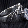 แหวนเงินแท้ พลอยขาว cz ดีไซน์หัวใจ Diamond Heart Bat Wings Ring