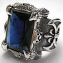 แหวนเงินแท้ พลอยน้ำเงินแซพไฟร์ ดีไซน์กรงเล็บ Big Sapphire Rings