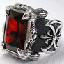 แหวนเงินแท้ดีไซน์กรงเล็บฝังพลอยแดงการ์เนต