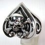 แหวนเงินแท้หัวกะโหลกกระดูกไขว้โพแดง