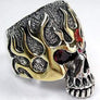 แหวนเงินแท้หัวกะโหลกลายไฟสีทองตาแดง