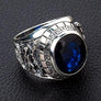 แหวนเงินแท้สลักลายเสือมังกรฝังพลอยน้ำเงินแซฟไฟร์