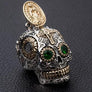 จี้เงินแท้ดีไซน์หัวกะโหลกฉลุลายกางเขนและดอกไม้