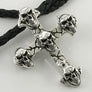 จี้เงินแท้ดีไซน์กางเขนสลักกะโหลก 5 หัว