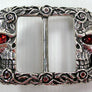 หัวเข็มขัดเงินแท้ ดีไซน์กะโหลกฝังตาแดง Skull Rose Belt Buckle
