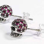 ต่างหูเงินแท้ ดีไซน์กะโหลกฝังพลอยรูบี้