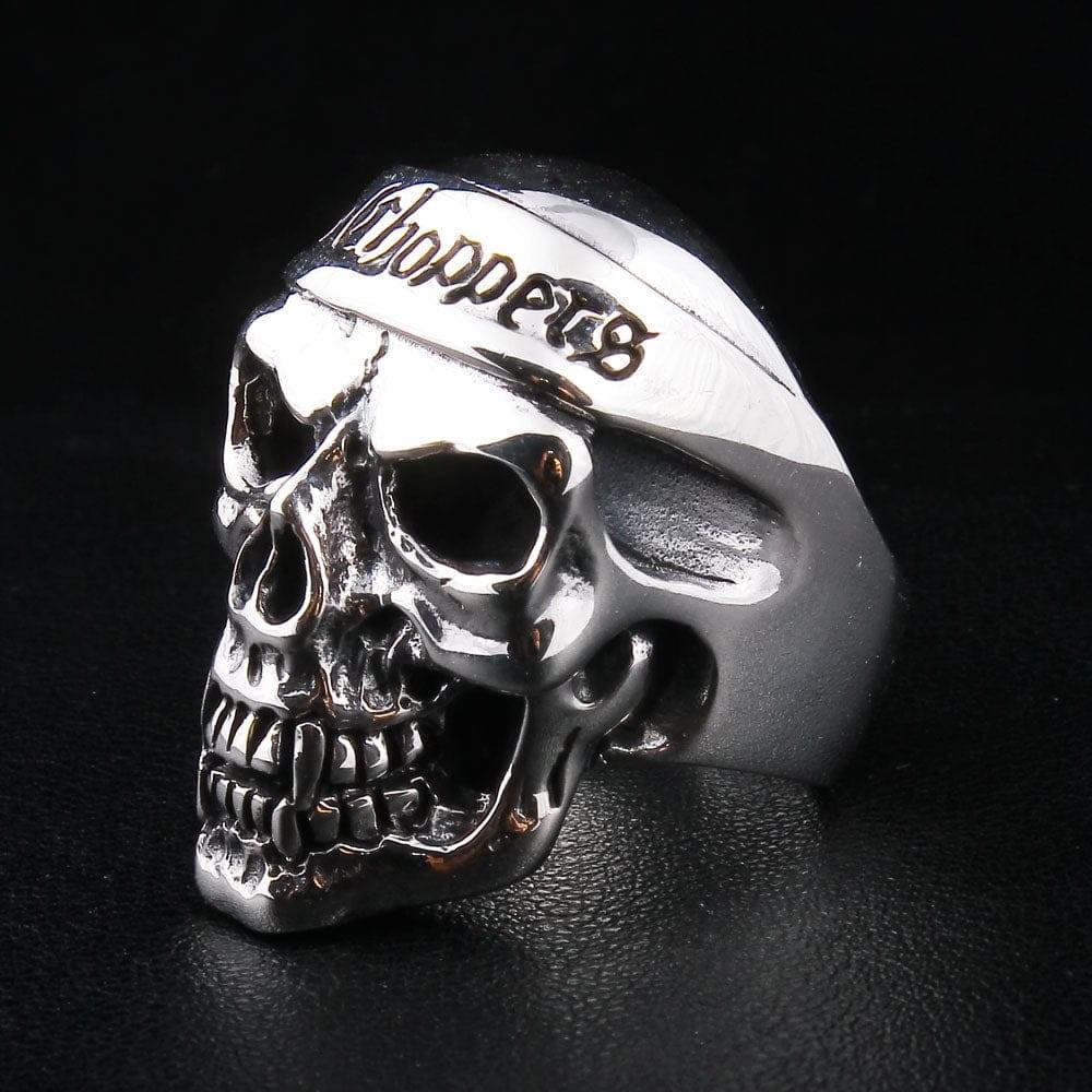แหวนเงินแท้ 925 กะโหลก Deadcity Choppers ด้านข้างหมวก
