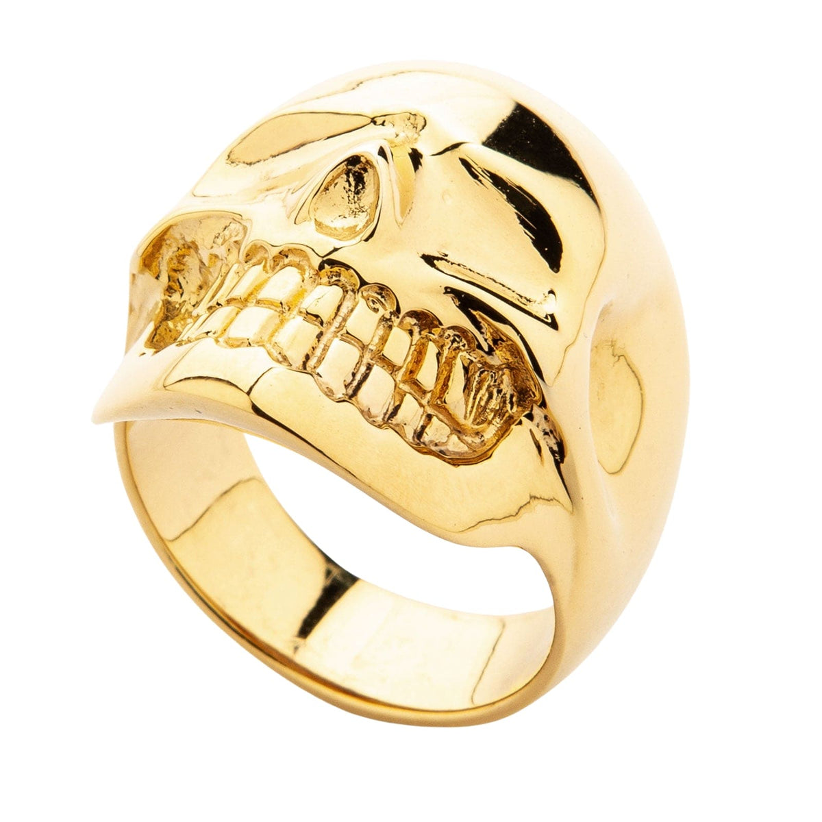 แหวนทองเหลืองชุบทอง 14K กะโหลกผิวเรียบ หน้าวงมุมต่ำ