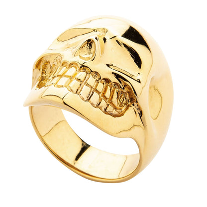 แหวนทองเหลืองชุบทอง 14K กะโหลกผิวเรียบ หน้าวงมุมต่ำ