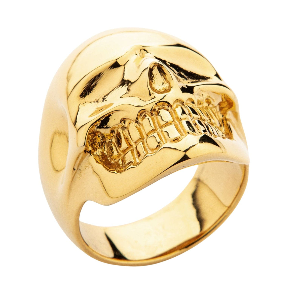 แหวนทองเหลืองชุบทอง 14K กะโหลกผิวเรียบ หน้าวงมุมต่ำอีกด้าน