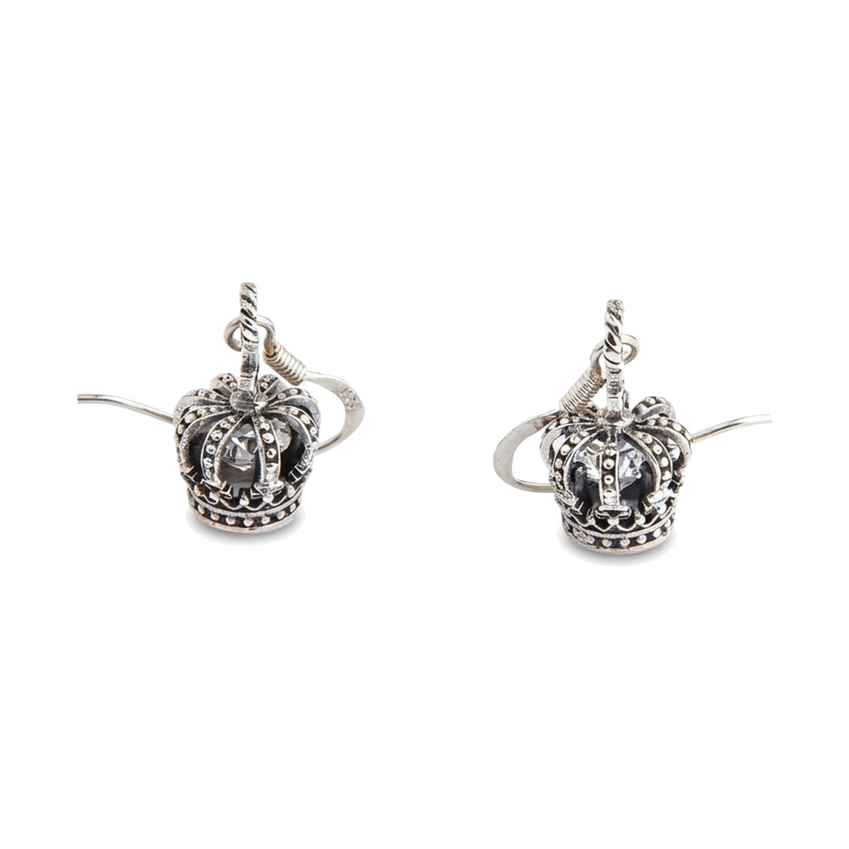 ต่างหูมงกุฎกางเขนเงินแท้ 925 CZ ใส — มงกุฎเงินพร้อมซุ้มเม็ดเงินและก้านเกี่ยว