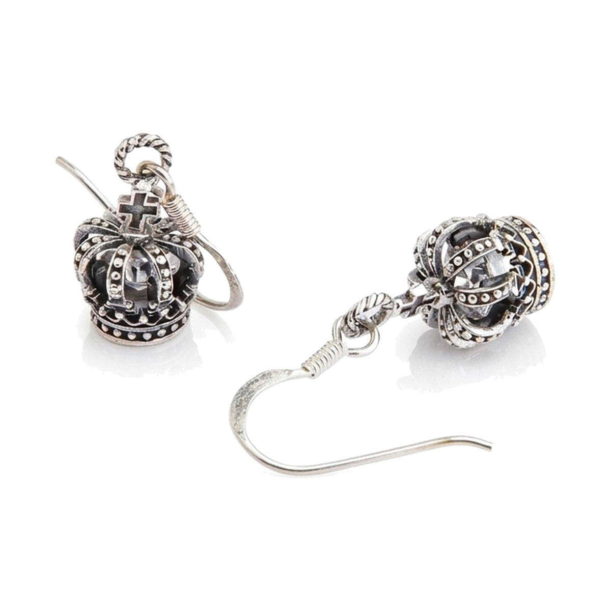 ต่างหูมงกุฎกางเขนเงินแท้ 925 CZ ใส — CZ ใส กางเขนเล็กและห่วงลายเชือก