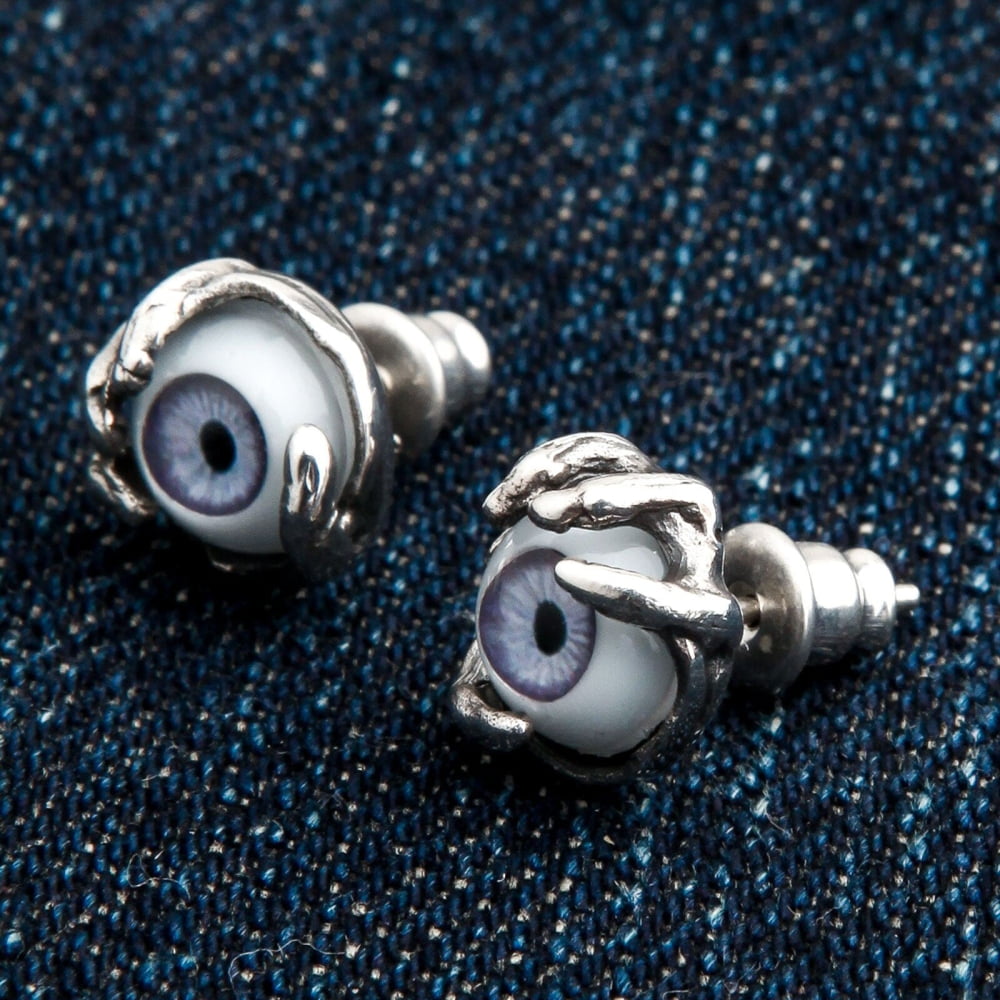 ต่างหูเงินแท้ 925 กรงเล็บตาอะคริลิกสีม่วง 1 คู่ คู่ต่างหูและแป้นมุมบน