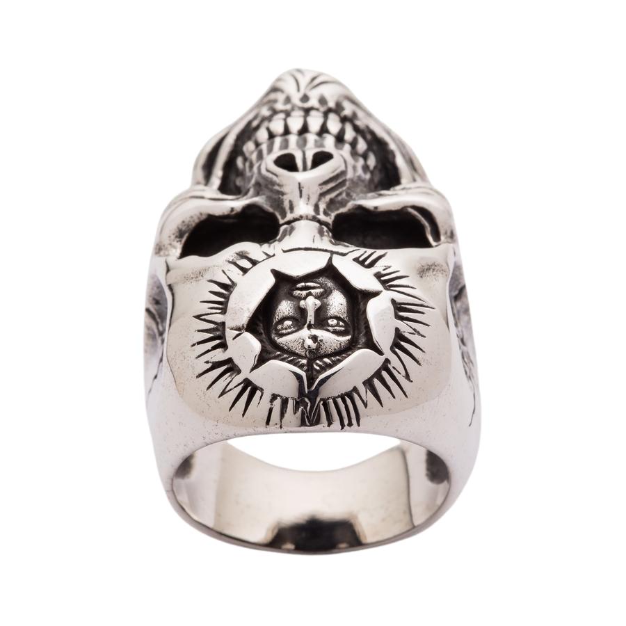 แหวนเงินแท้ 925 กะโหลกพระอาทิตย์ Sun God มุมด้านบนเห็นลายพระอาทิตย์และวงแหวน