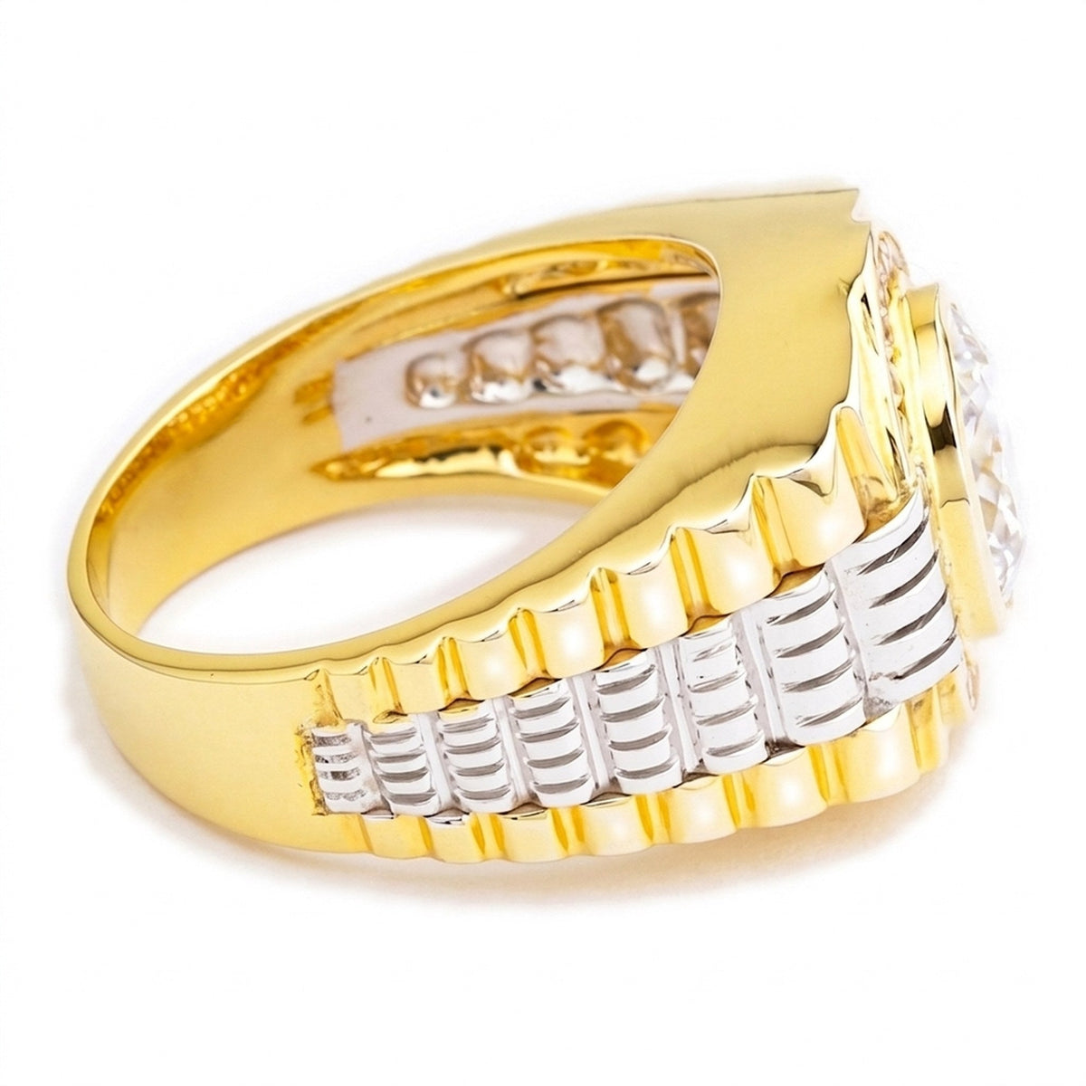 แหวนโทแพซใสเงินแท้ 925 สองโทนชุบทอง 14K ด้านข้างเห็นแนวข้อสีเงิน