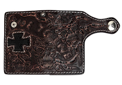 กระเป๋าสตางค์หนังวัวกางเขนลิซาร์ดกะโหลก Ride to Live หนังแกะลายด้านนอกกางเต็มพร้อมสายปิด