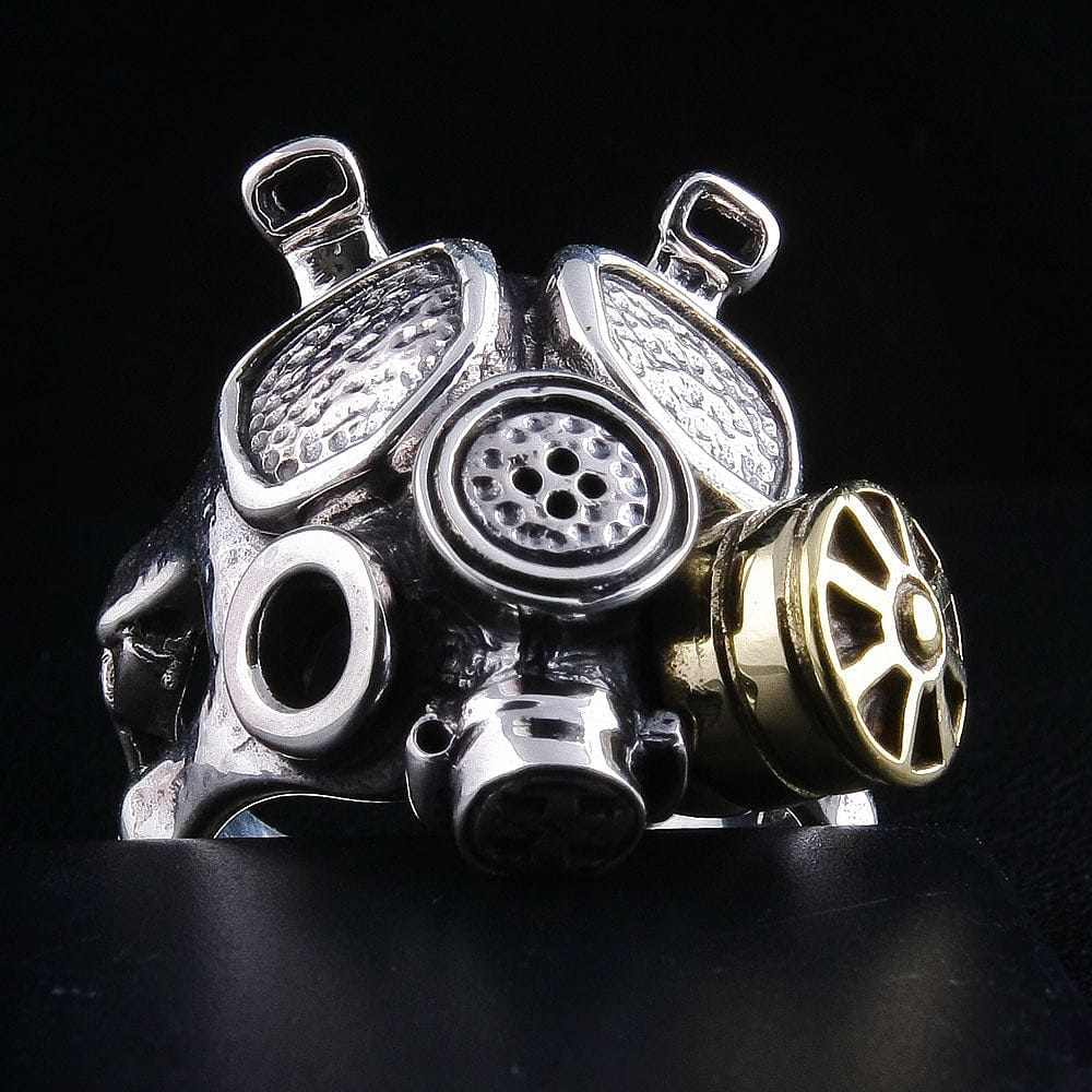 แหวนเงินแท้ 925 หน้ากากแก๊สสตีมพังก์ มุมด้านข้างเต็มวง