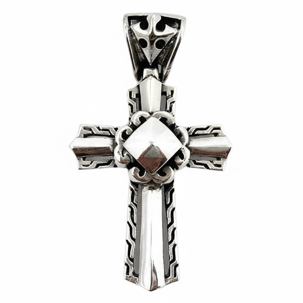 จี้กางเขนเงินแท้ 925 Knight ลายเกราะ ภาพด้านหน้าของจี้