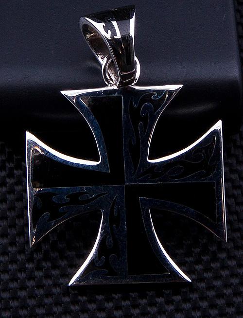 จี้กางเขนเงินแท้ 925 Maltese ลายเปลวไฟ ภาพด้านหลังของจี้
