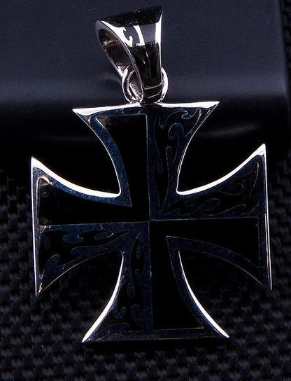 จี้กางเขนเงินแท้ 925 Maltese ลายเปลวไฟ ภาพด้านหลังของจี้