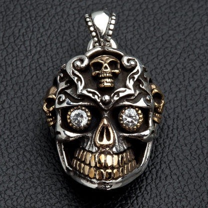 จี้เงินแท้ 925 Sugar Skull ตาใสกะโหลกเล็ก ภาพด้านหน้าของจี้