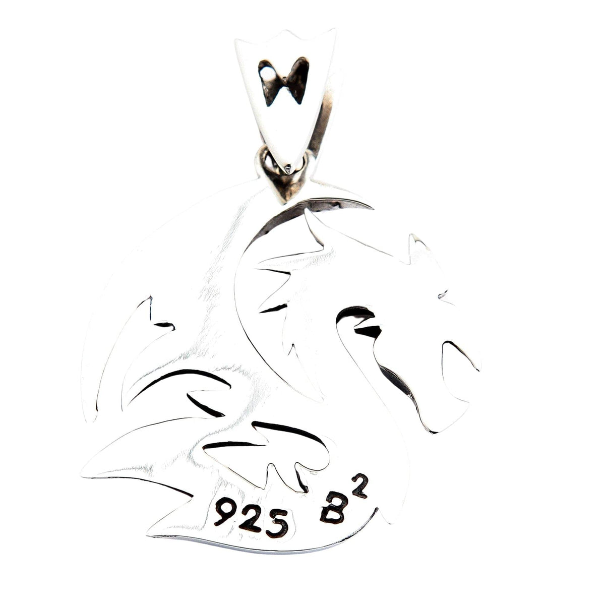 จี้เงินแท้ 925 มังกรหมาป่าลายไทรบัล ภาพด้านหลังของจี้