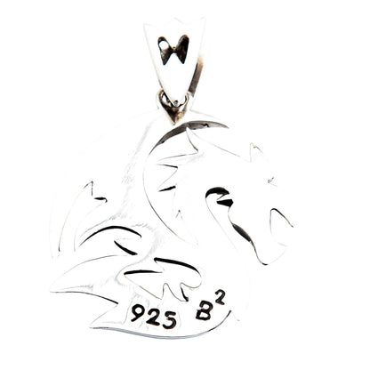 จี้เงินแท้ 925 มังกรหมาป่าลายไทรบัล ภาพด้านหลังของจี้