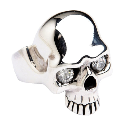 แหวนเงินแท้ 925 กะโหลกหุ่นยนต์ ตา CZ ใส มุมเฉียงด้านหน้าหนึ่งด้าน