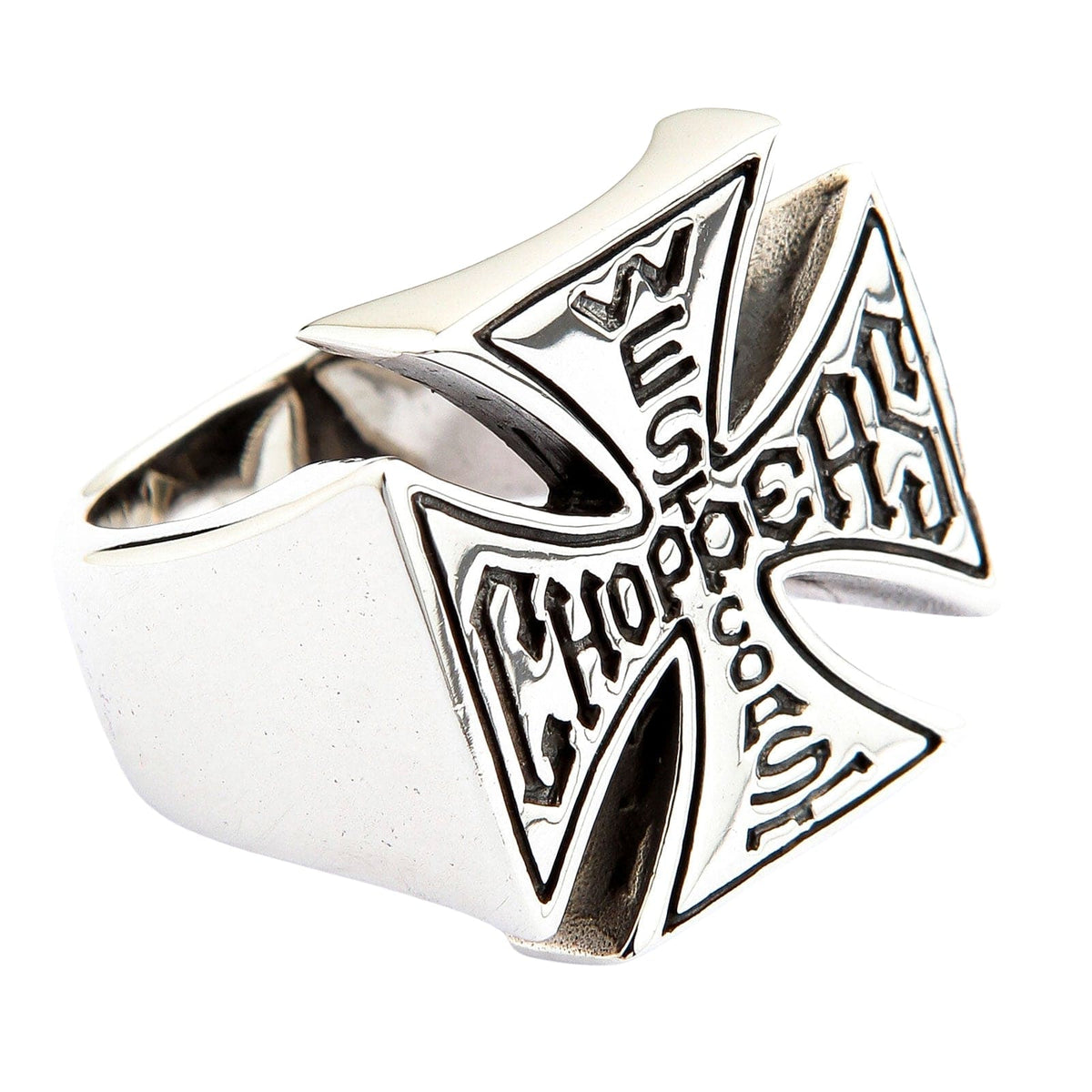 แหวนเงินแท้ 925 กางเขนอักษร West Coast Choppers มุมเฉียงด้านหน้าฝั่งตรงข้าม