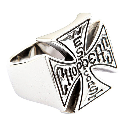แหวนเงินแท้ 925 กางเขนอักษร West Coast Choppers มุมเฉียงด้านหน้าฝั่งตรงข้าม