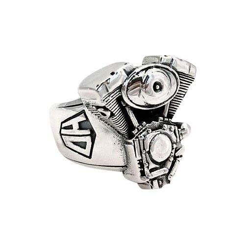 แหวนเงินแท้ 925 เครื่องยนต์มอเตอร์ไซค์ V-Twin มุมเฉียงด้านหน้าหนึ่งด้าน