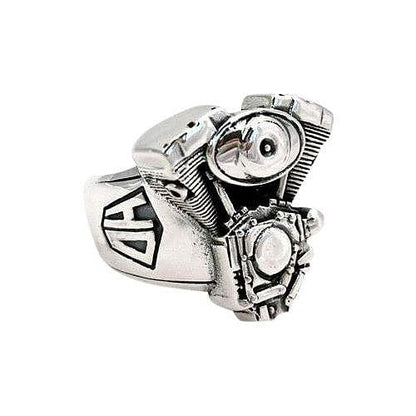 แหวนเงินแท้ 925 เครื่องยนต์มอเตอร์ไซค์ V-Twin มุมเฉียงด้านหน้าหนึ่งด้าน