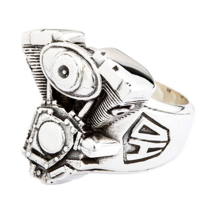 แหวนเงินแท้ 925 เครื่องยนต์มอเตอร์ไซค์ V-Twin มุมเฉียงด้านหน้าฝั่งตรงข้าม