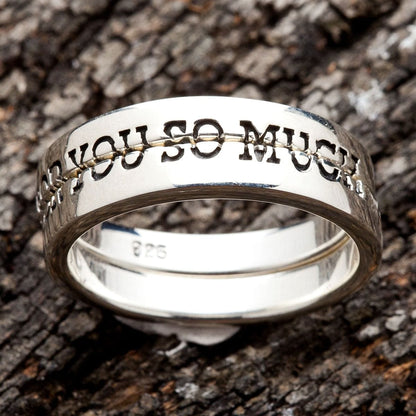 แหวนคู่เงินแท้ 925 LOVE FOR YOU ชุด 2 วง ภาพแหวนคู่ซ้อนกันเห็นข้อความ YOU SO MUCH