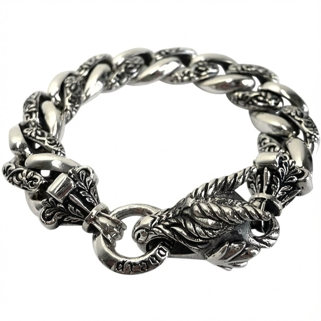 สร้อยข้อมือหัวมังกร Rider เงินแท้ 925 ภาพสร้อยข้อมือจัดวางเป็นวง