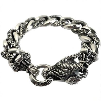 สร้อยข้อมือหัวมังกร Rider เงินแท้ 925 ภาพสร้อยข้อมือจัดวางเป็นวง