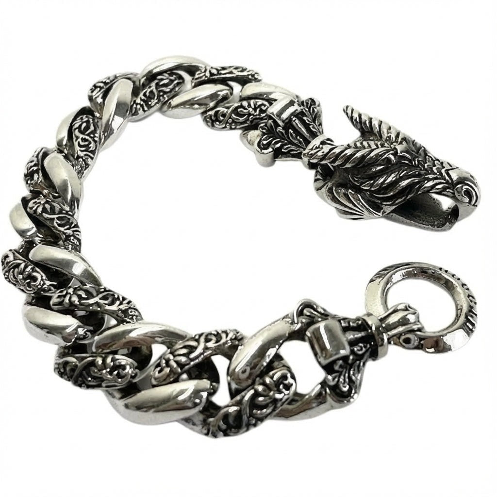 สร้อยข้อมือหัวมังกร Rider เงินแท้ 925 ภาพสร้อยข้อมือเปิดตัวล็อก