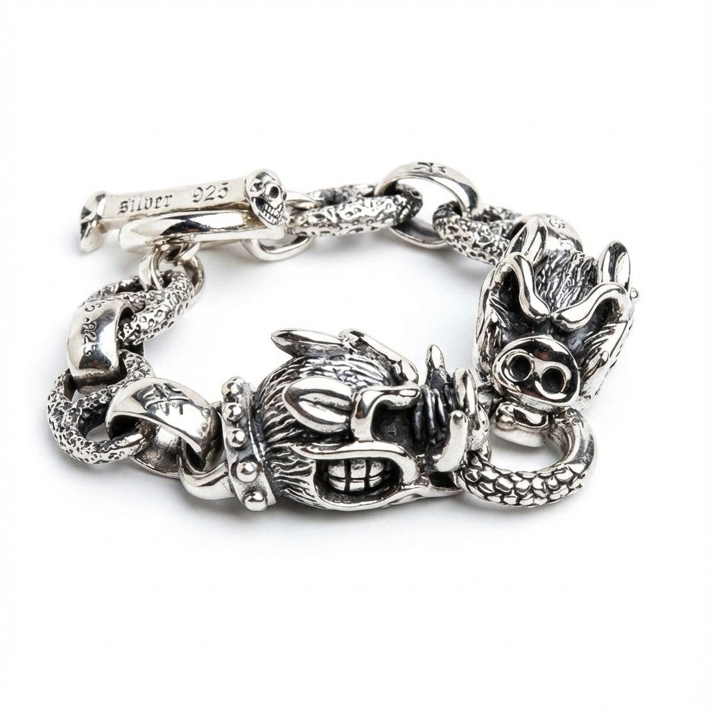 สร้อยข้อมือหัวหมูป่าเงินแท้ 925 ภาพจัดวางสร้อยข้อมือเป็นวง
