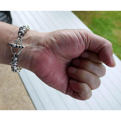 สร้อยข้อมือข้อโซ่ไทรบัลเงินแท้ 925 ตัวล็อกแท่ง ภาพสวมบนข้อมือ