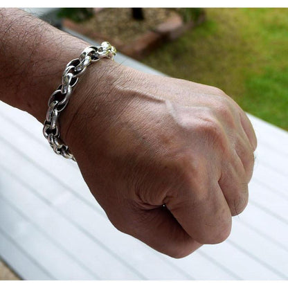 สร้อยข้อมือข้อโซ่ไทรบัลเงินแท้ 925 ตัวล็อกแท่ง ภาพสวมบนข้อมือ