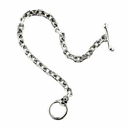 สร้อยข้อมือเงินแท้ 925 โซ่แบนตัวล็อกกระดูกกะโหลก — โซ่เปิดโค้งกลับด้านพร้อมปลายตัวล็อก