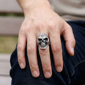 แหวนเงินแท้ 925 กะโหลกลายสัก Tattoo Skull สวมบนนิ้วมือ