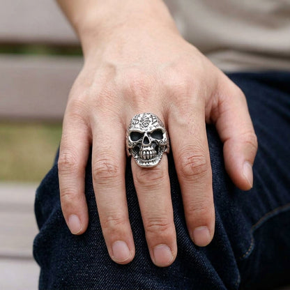 แหวนเงินแท้ 925 กะโหลกลายสัก Tattoo Skull สวมบนนิ้วมือ