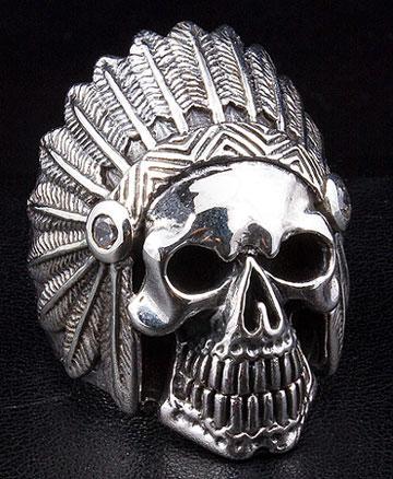 แหวนเงินแท้ หัวกะโหลกอินเดียแดงหมวกเพชร