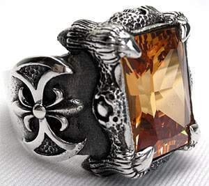 แหวนเงินแท้ดีไซน์กรงเล็บ ฝังพลอยสีแชมเปญ