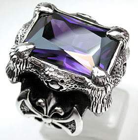 แหวนเงินแท้ดีไซน์กรงเล็บฝังพลอยม่วง