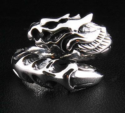 แหวนเงินแท้ดีไซน์มังกรแทททูแกะลายไฟ