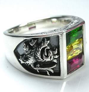 แหวนเงินแท้ดีไซน์สิงโตพลอยสามสีสไตล์ราสต้า