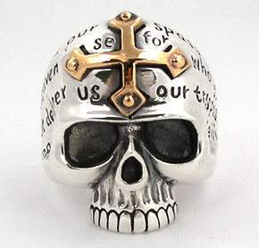 แหวนเงินแท้หัวกะโหลกเงินกางเขนทอง