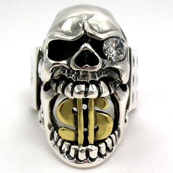 แหวนเงินแท้หัวกะโหลกเงินคาบดอลล่าห์